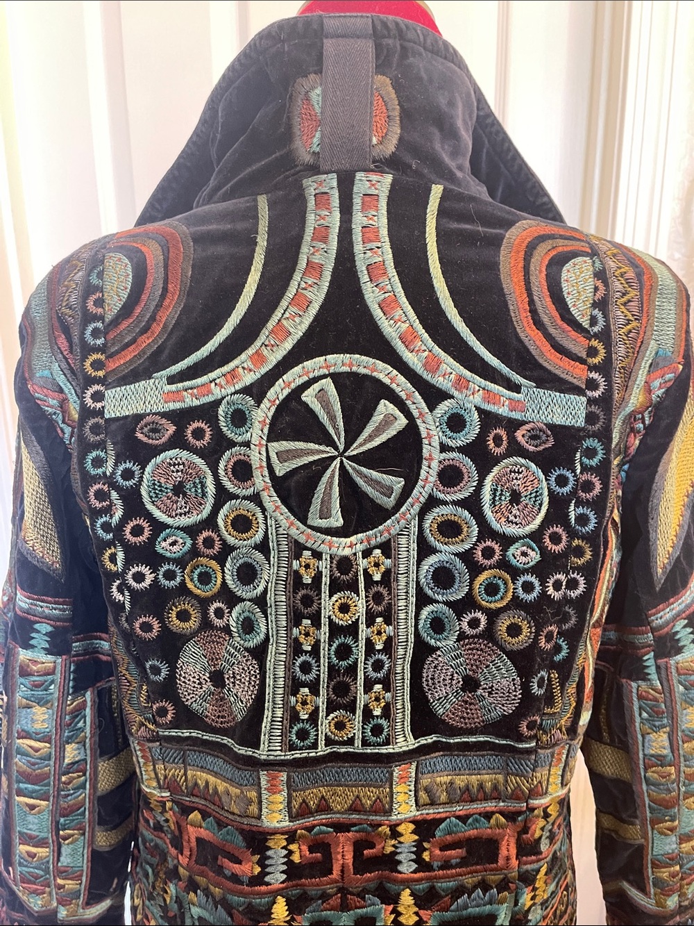 Johnny Was Black Velvet Bomber Jacket with Teal & Brown Embroidery - Picture 10 of 12